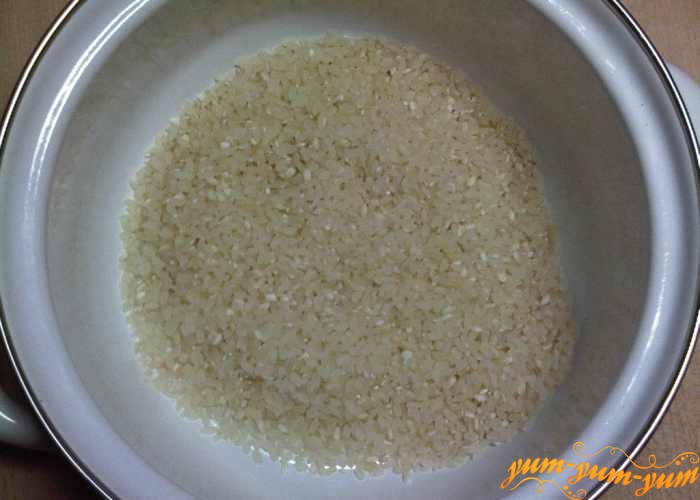 Круглый рис для рассольника замачиваем в воде