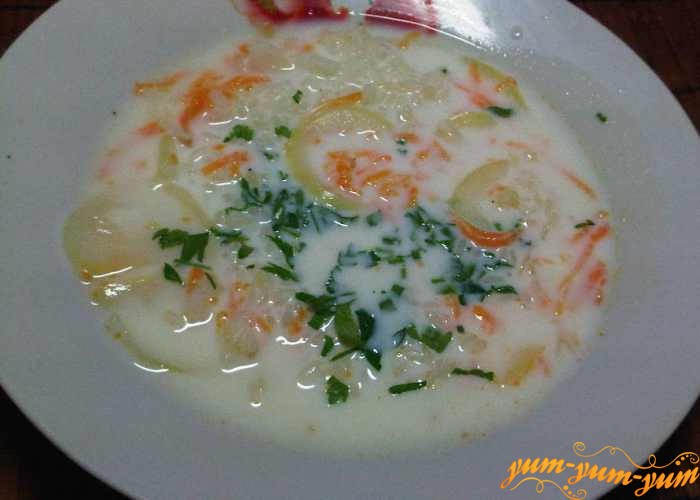 Суп молочный с рисом с овощами подаем к столу