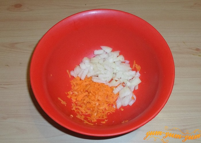 Лук и морковь почистить и нарезать как можно мельче
