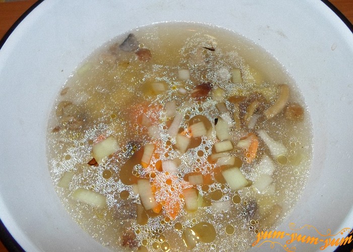 Лук и морковь обжарить и добавить в суп